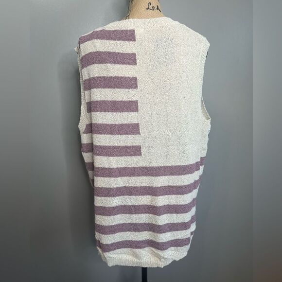 POL high low open knit sleeveless sweater V neck oversized patriotic beach vacay - Picture 7 of 8